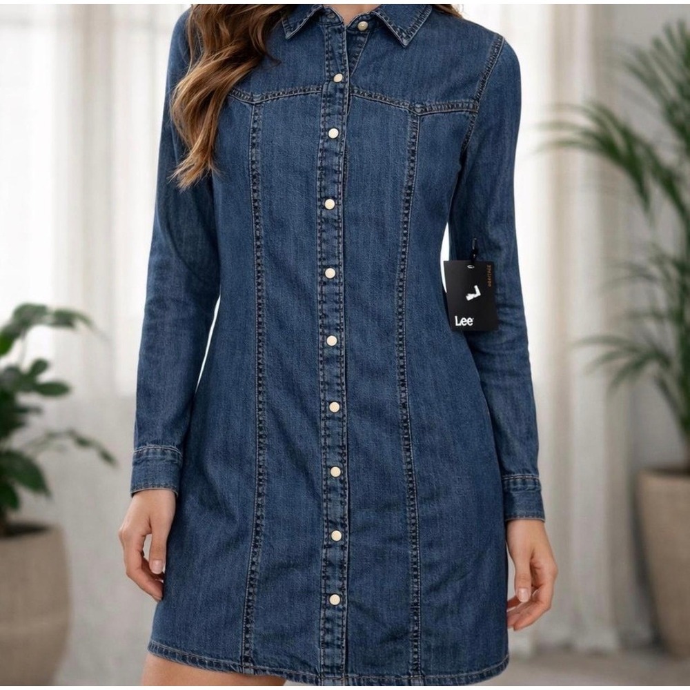 Americana Blue Denim Western Pearl Snap Front Shirt Dress XS NEW Coastal Cowgirl